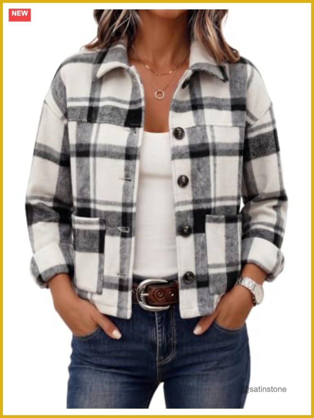 Women's Flannel Cropped Plaid Shacket Jacket Button Down